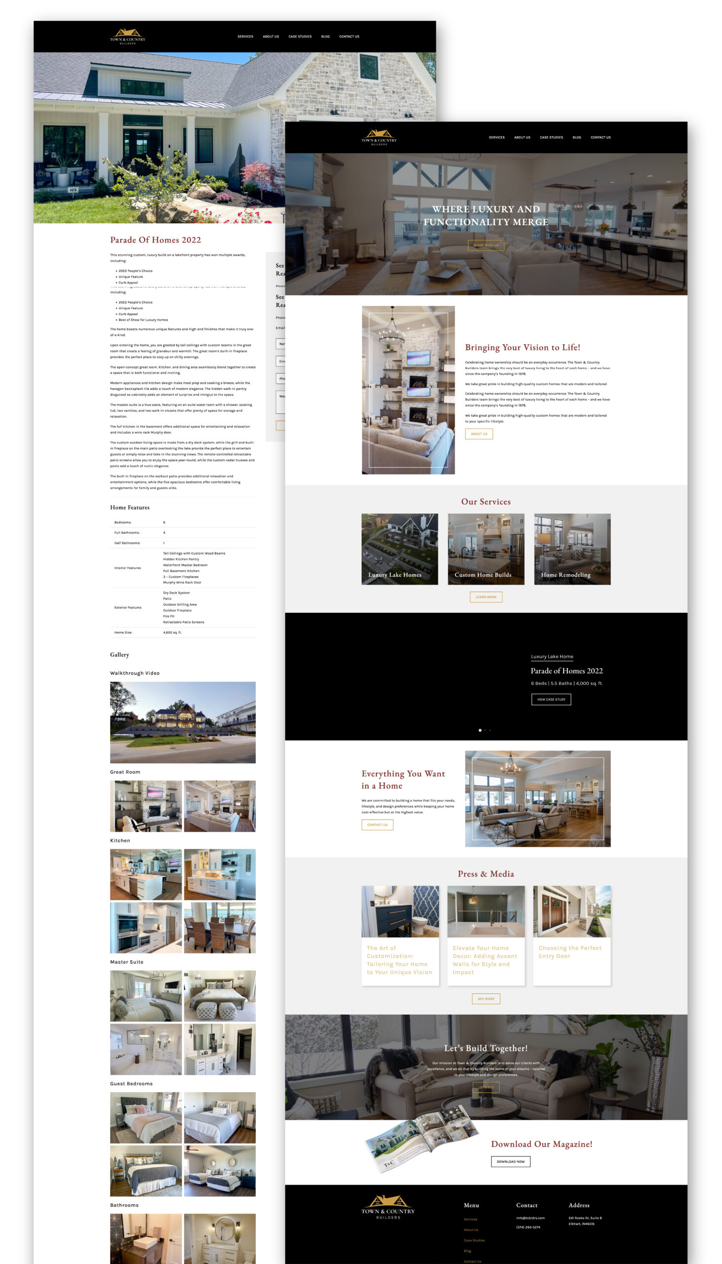 Town & Country Builders Home Page and Portfolio Page